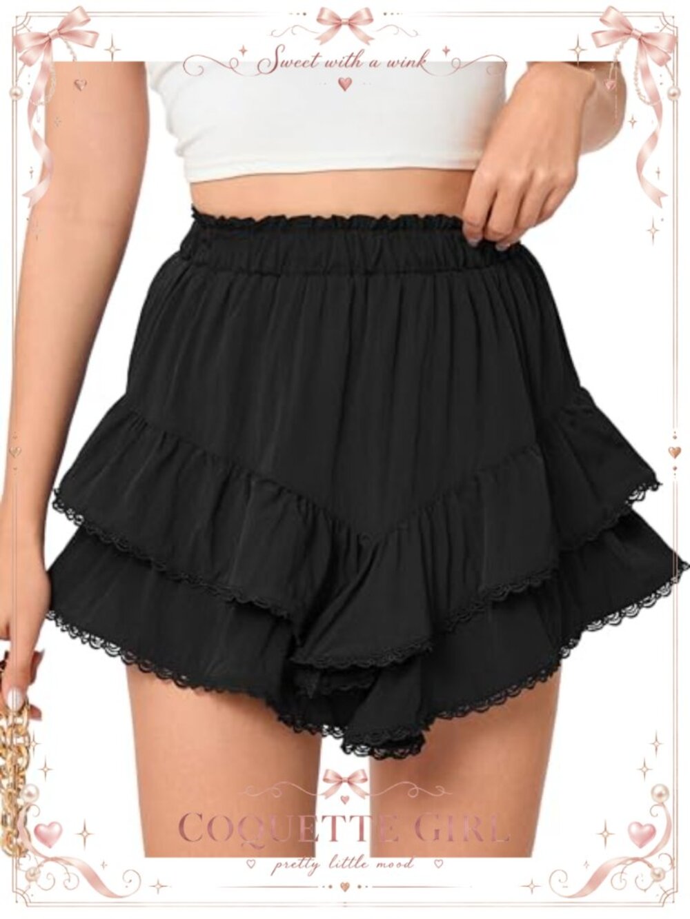 High Waisted Ruffle Hem Tiered Skort with Built-in Shorts Cotton Blend